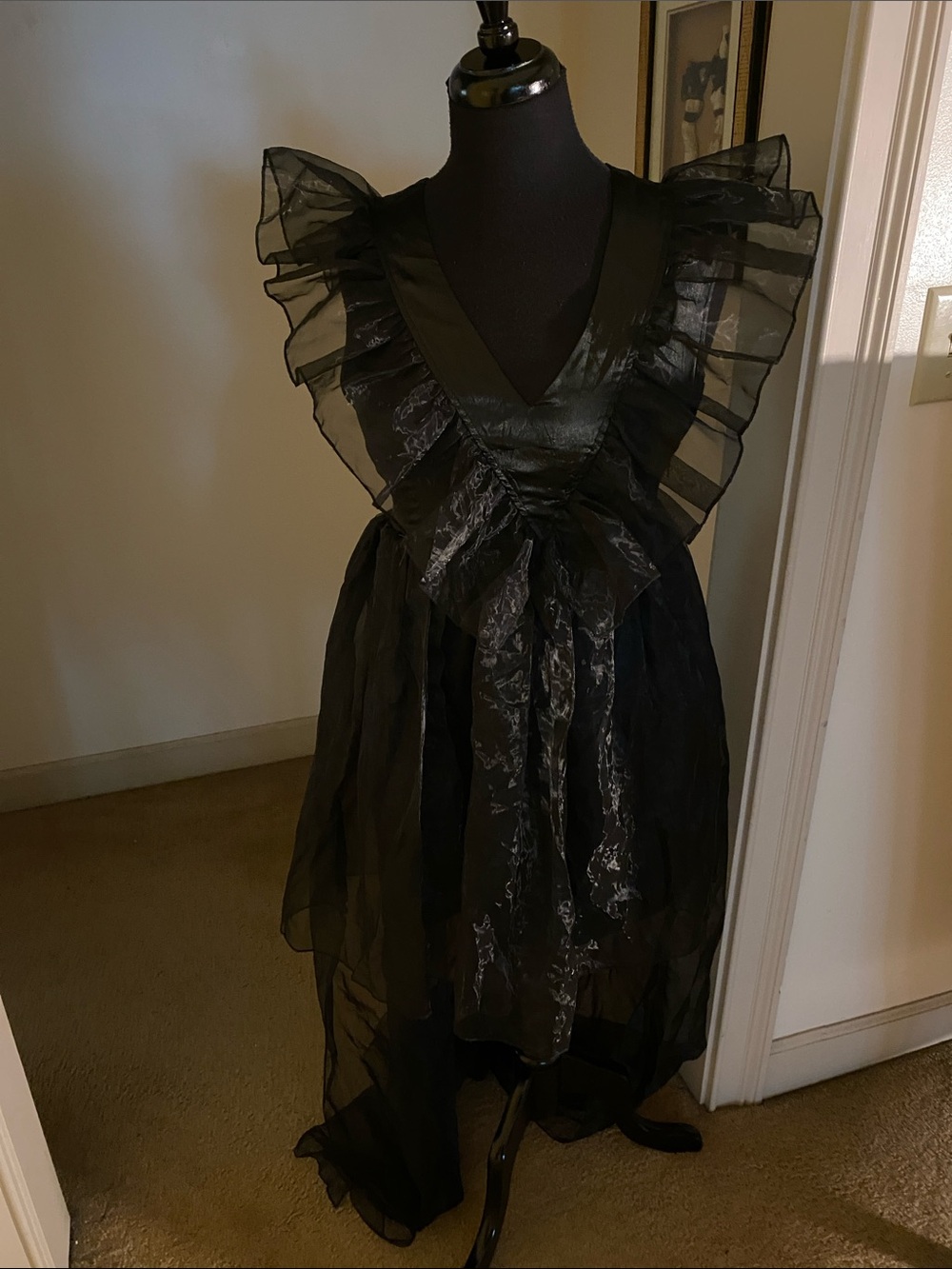 Black Ruffle Organza Hi Low Party Dress